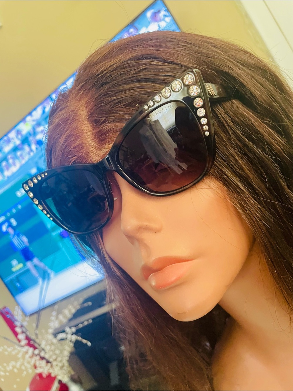 Guess by Marciano brown Cat-Eye Sunglasses with Crystal Accents
